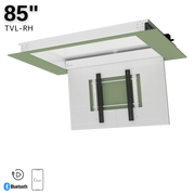 Ceiling mount TV hidden with dimensions and Bluetooth connectivity indicator on a white background